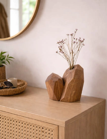 soliflore vase bois massif forme cristaux minéraux